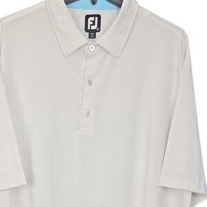 FootJoy Men XXL Golf Polo Shirt White Blue Dot Print Performance Short Sleeve FJ